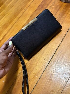 Black Wristlet Clutch Wallet with Gold Accent
